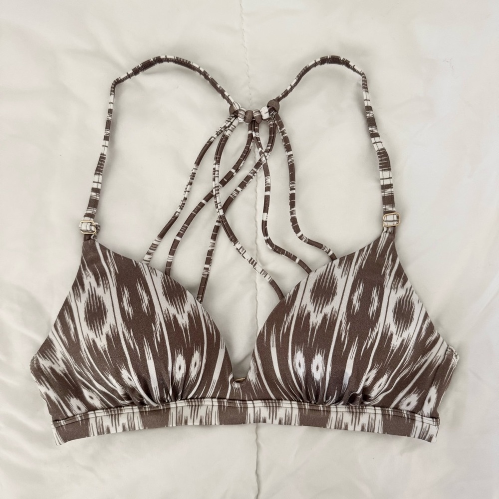 Athleta tribal print taupe and white swim bikini top